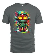 Neon Astronaut Graphic Tee - gray t-shirt on white background