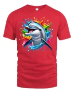 Dolphin Splash Graphic Tee - red t-shirt on white background