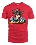 Tribal Buffalo Skull Feather Tee - red t-shirt on white background