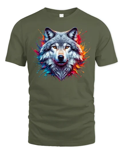 Alpha Wolf Graphic Tee - military green t-shirt on white background