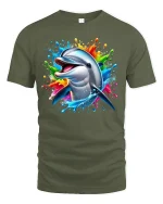Dolphin Splash Graphic Tee - military green t-shirt on white background