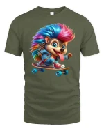 Punk Hedgehog Skateboarder Tee - military green t-shirt on white background