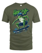 Hop to It Frog Skateboard Tee - military green t-shirt on white background