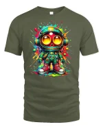 Neon Astronaut Graphic Tee - military green t-shirt on white background