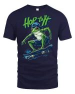 Hop to It Frog Skateboard Tee - navy t-shirt on white background