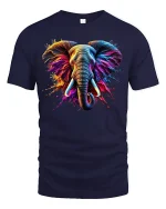Majestic Color Splash Elephant Tee - navy t-shirt on white background