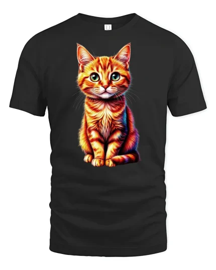 Colorful Kitty Cat Graphic T-Shirt - black t-shirt on white background