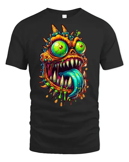 Crazy Monster Face Graphic Tee - black t-shirt on white background
