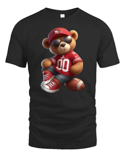 Cool Football Bear Tee - black t-shirt on white background