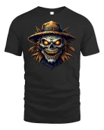Evil Scarecrow Skull T-Shirt - black t-shirt on white background