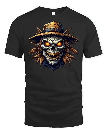Evil Scarecrow Skull T-Shirt - black t-shirt on white background