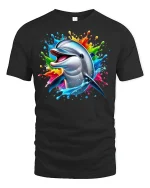 Happy Dolphin Splash T-Shirt - black t-shirt on white background