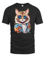 Stylish Cat Graphic T-Shirt - black t-shirt on white background