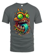 Crazy Monster Face Graphic Tee - gray t-shirt on white background