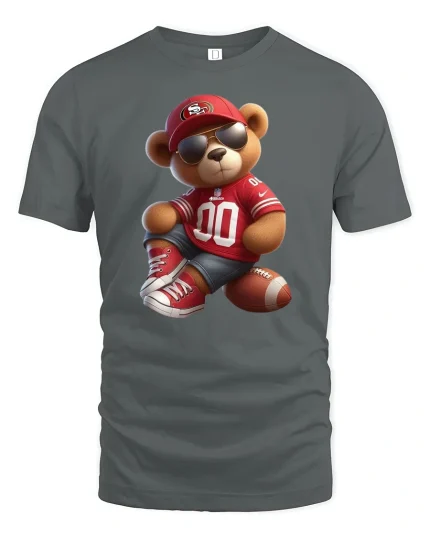 Cool Football Bear Tee - gray t-shirt on white background