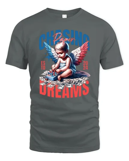 Chasing Paper Dreams Angel T-Shirt - gray t-shirt on white background