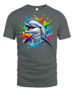 Happy Dolphin Splash T-Shirt - gray t-shirt on white background