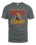 Built By The Brave Labor Day Cat T-Shirt - gray t-shirt on white background