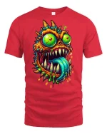 Crazy Monster Face Graphic Tee - red t-shirt on white background