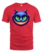 Trippy Grinning Cat T-Shirt - red t-shirt on white background