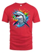 Happy Dolphin Splash T-Shirt - red t-shirt on white background