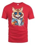 Stylish Cat Graphic T-Shirt - red t-shirt on white background