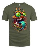 Crazy Monster Face Graphic Tee - military green t-shirt on white background