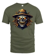 Evil Scarecrow Skull T-Shirt - military green t-shirt on white background