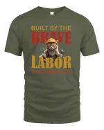 Built By The Brave Labor Day Cat T-Shirt - military green t-shirt on white background