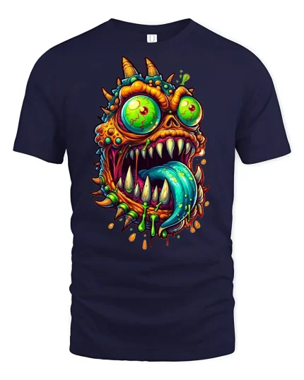 Crazy Monster Face Graphic Tee - navy t-shirt on white background