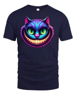 Trippy Grinning Cat T-Shirt - navy t-shirt on white background