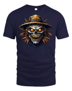Evil Scarecrow Skull T-Shirt - navy t-shirt on white background