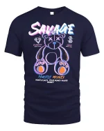 Savage Hustle Money Bear Graphic Tee - navy t-shirt on white background