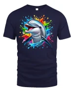 Happy Dolphin Splash T-Shirt - navy t-shirt on white background