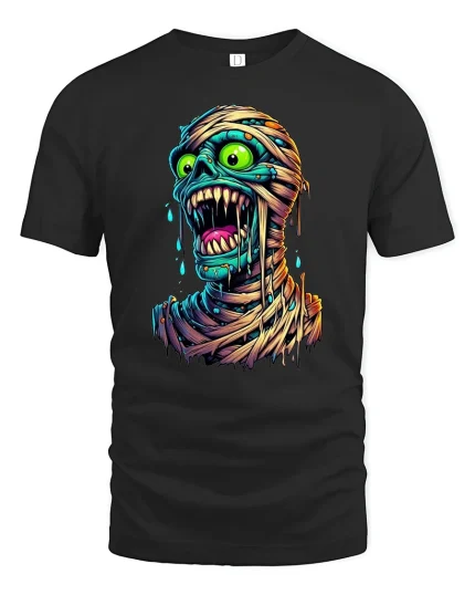 Crazy Zombie Face T-Shirt - black t-shirt on white background