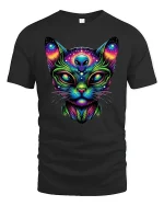 Alien Cat Cosmic Glow T-Shirt - black t-shirt on white background