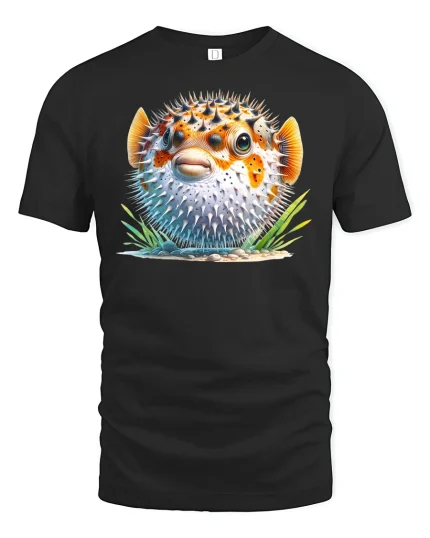 Funny Pufferfish T-Shirt Cute Ocean Animal - black t-shirt on white background