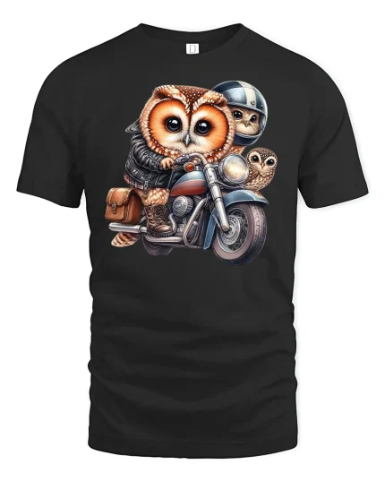 Cool Biker Owl T-Shirt - black t-shirt on white background