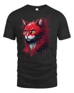 Red Flame Cat T-Shirt - black t-shirt on white background