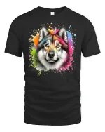 Colorful Wolf T-Shirt Artistic Wild Animal - black t-shirt on white background