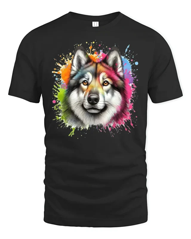 Colorful Wolf T-Shirt Artistic Wild Animal - black t-shirt on white background