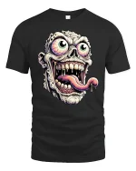 Creepy Zombie Face Tongue Out T-Shirt - black t-shirt on white background