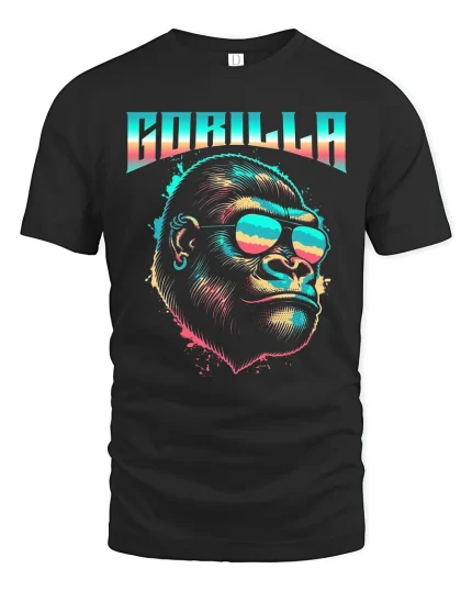 Retro Gorilla Sunglasses Graphic T-Shirt - black t-shirt on white background