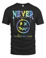 Never Give Up Motivational Graphic Tee - black t-shirt on white background