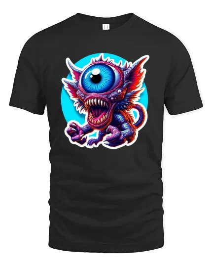 Crazy One Eyed Monster Graphic Tee - black t-shirt on white background