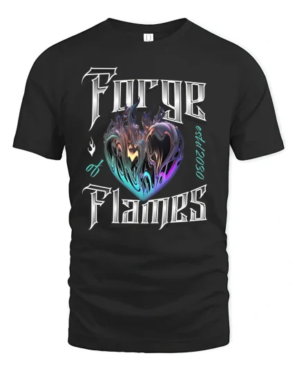 Forge of Flames Heart Tee - black t-shirt on white background
