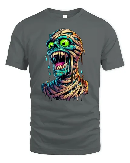 Crazy Zombie Face T-Shirt - gray t-shirt on white background
