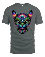 Alien Cat Cosmic Glow T-Shirt - gray t-shirt on white background
