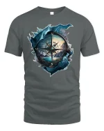 Adventure Compass T-Shirt - gray t-shirt on white background