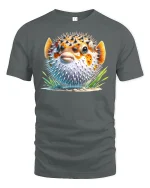 Funny Pufferfish T-Shirt Cute Ocean Animal - gray t-shirt on white background